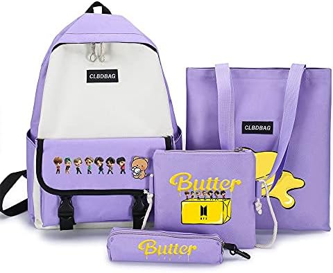 Goodern 4pcs BTS Backpack School Book Bag Set,BTS Bangtan Boys